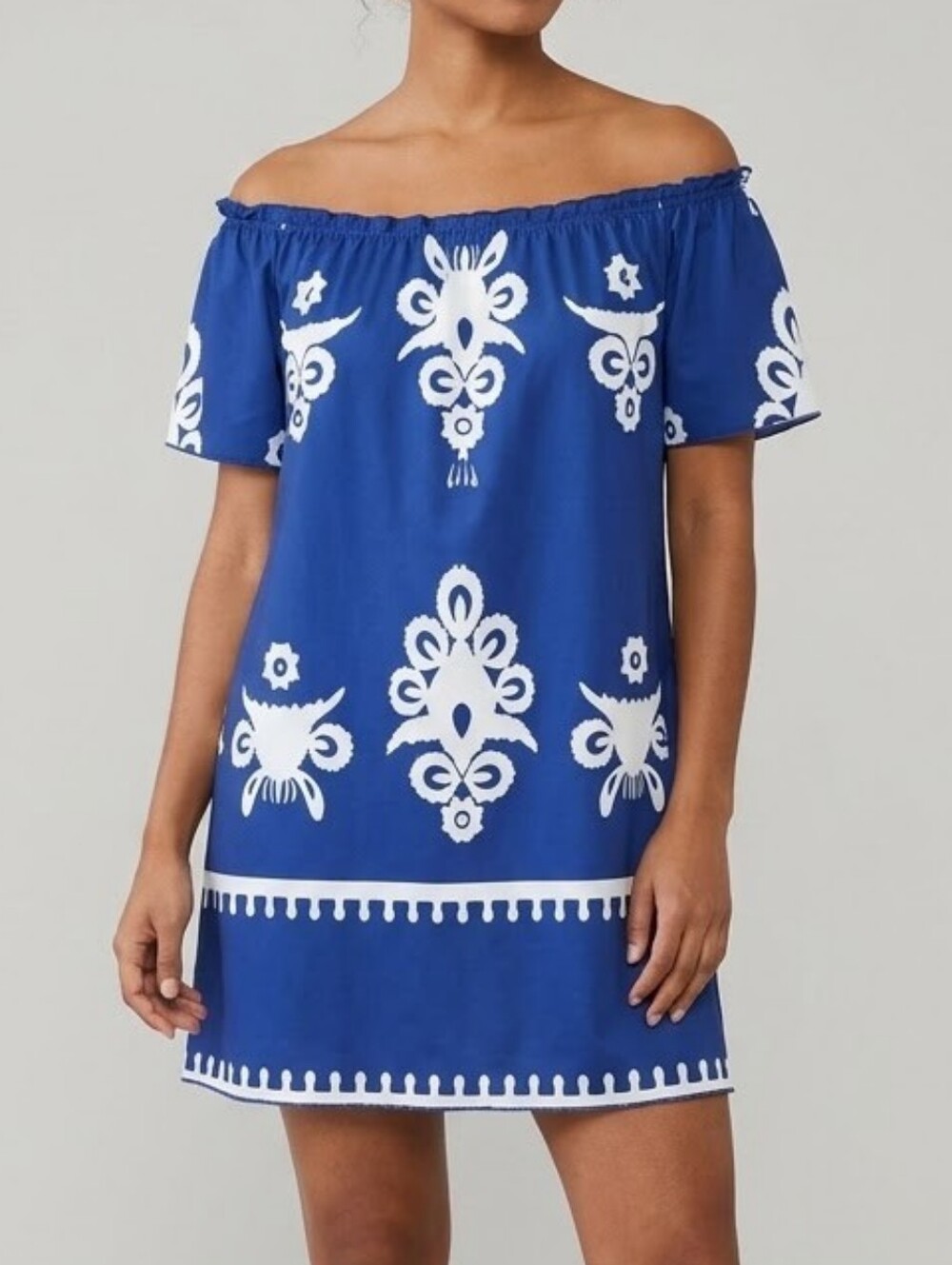 Boho Royal Blue Off-the-Shoulder Tunic Mini Dress - Size XL - NWT